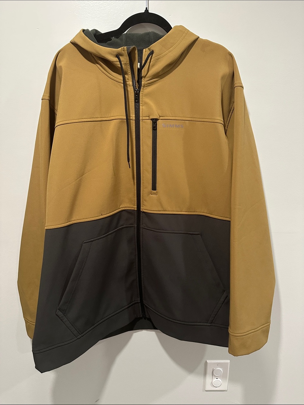 Simms Two-Tone Hooded Performance Jacket in Mustard and Dark Gray